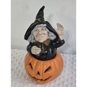 Witch In Pumpkin Funeral March Sankyo Music Box Halloween Handmade Ceramic Moves
